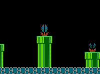 GIF of Mario running across pipes avoiding piranha plants