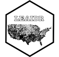 leaidr hex with a black and white image of the US districts on a white background