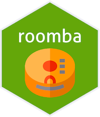 roomba hex with a cartoon roomba on a green background